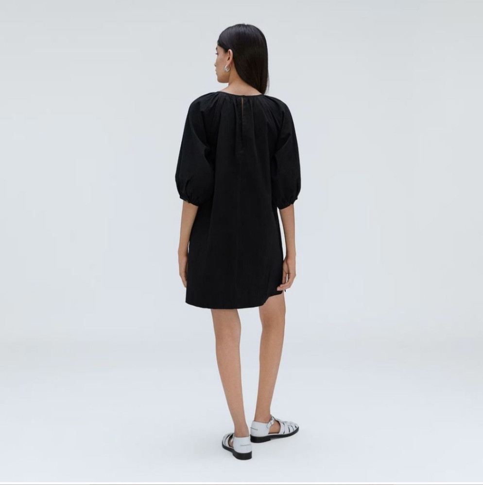 NWT Everlane Seersucker Puff Sleeve Mini Dress Black Size Medium - Picture 4 of 16